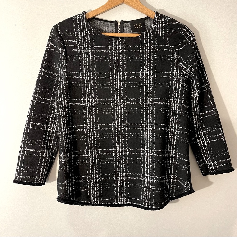W5 Anthropologie | Black Plaid Sweater | Size XS